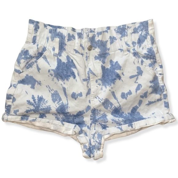 Paperbag Waisted Blue and White Tie Dye Shorts xxl